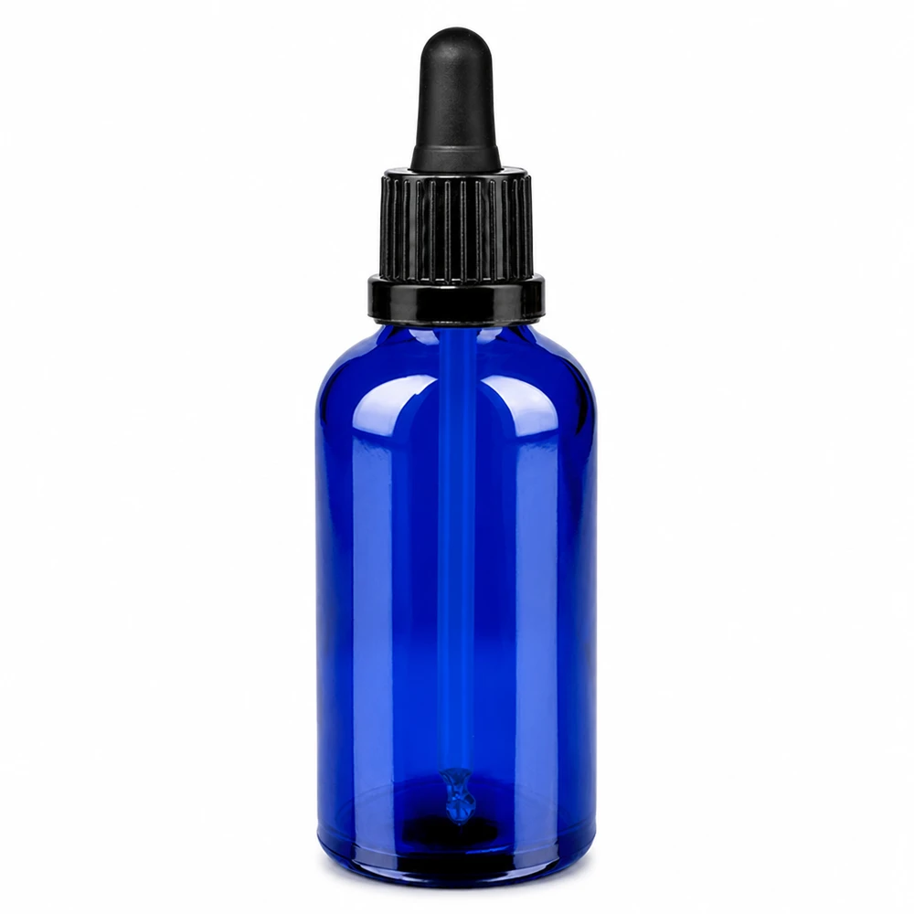 Flacon à pipette 50ml noir OV BlueLine UT18/50 BlueLine Flacon compte-gouttes 50ml noir - verre bleu avec bouchon pipette pratique UT18/50