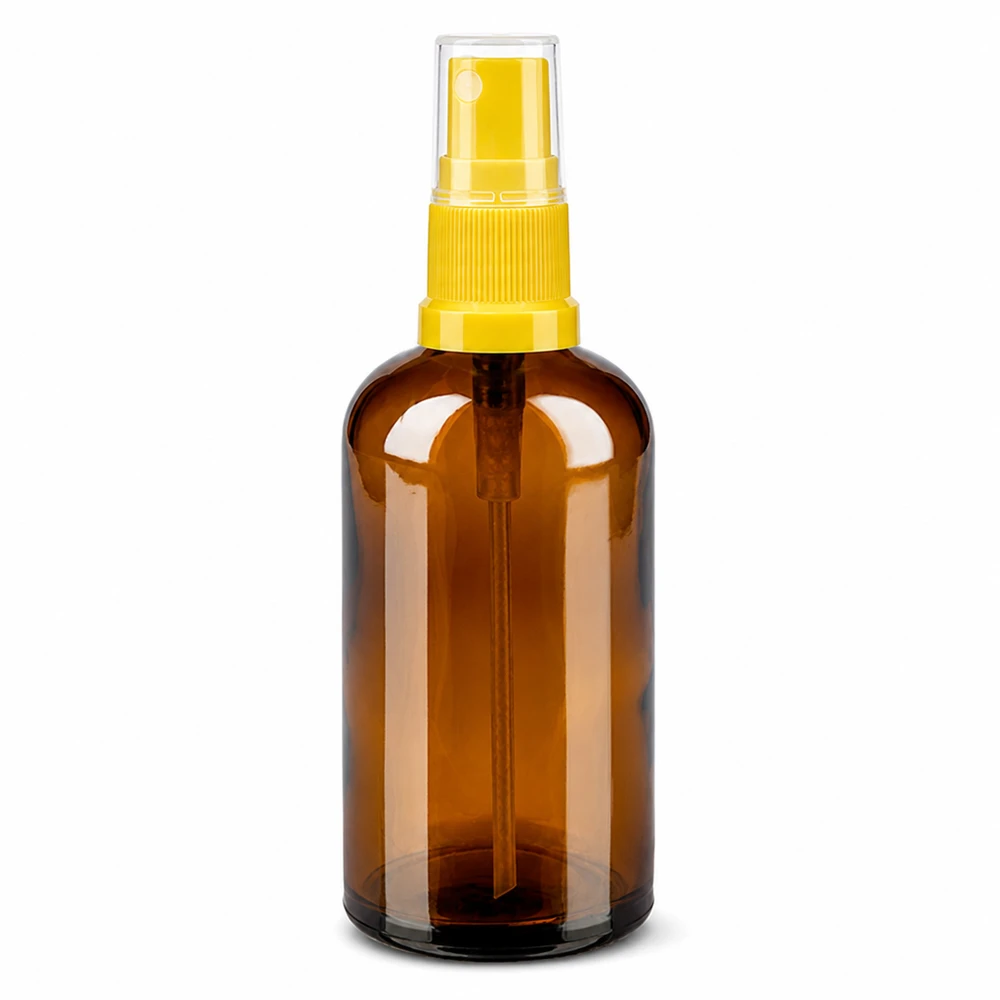 Vaporisateur 100ml jaune/tr. STD BrownLine UT18/100 Petit vaporisateur de 100 ml en verre brun à remplir avec ses propres mélanges