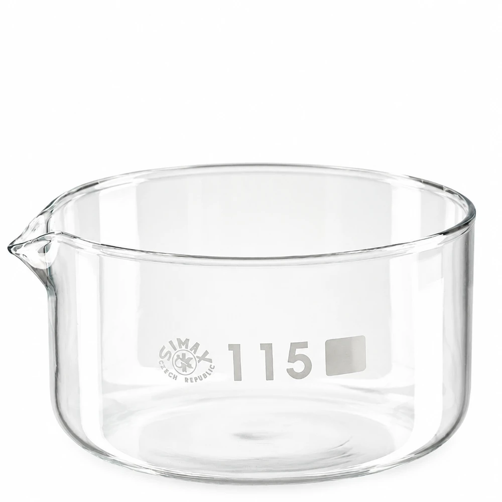Coupelle de cristallisation 500 ml avec bec verseur Bol en verre transparent de 500 ml avec bec verseur, pour laboratoire et cristallisation, ø 115 mm, SIMAX