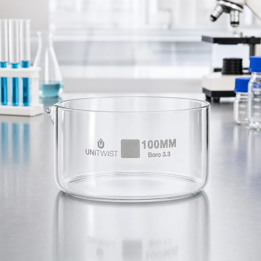 Coupelle de cristallisation de laboratoire UNiTWIST 100 mm, Boro 3.3, résistante à la chaleur et aux produits chimiques, transparente