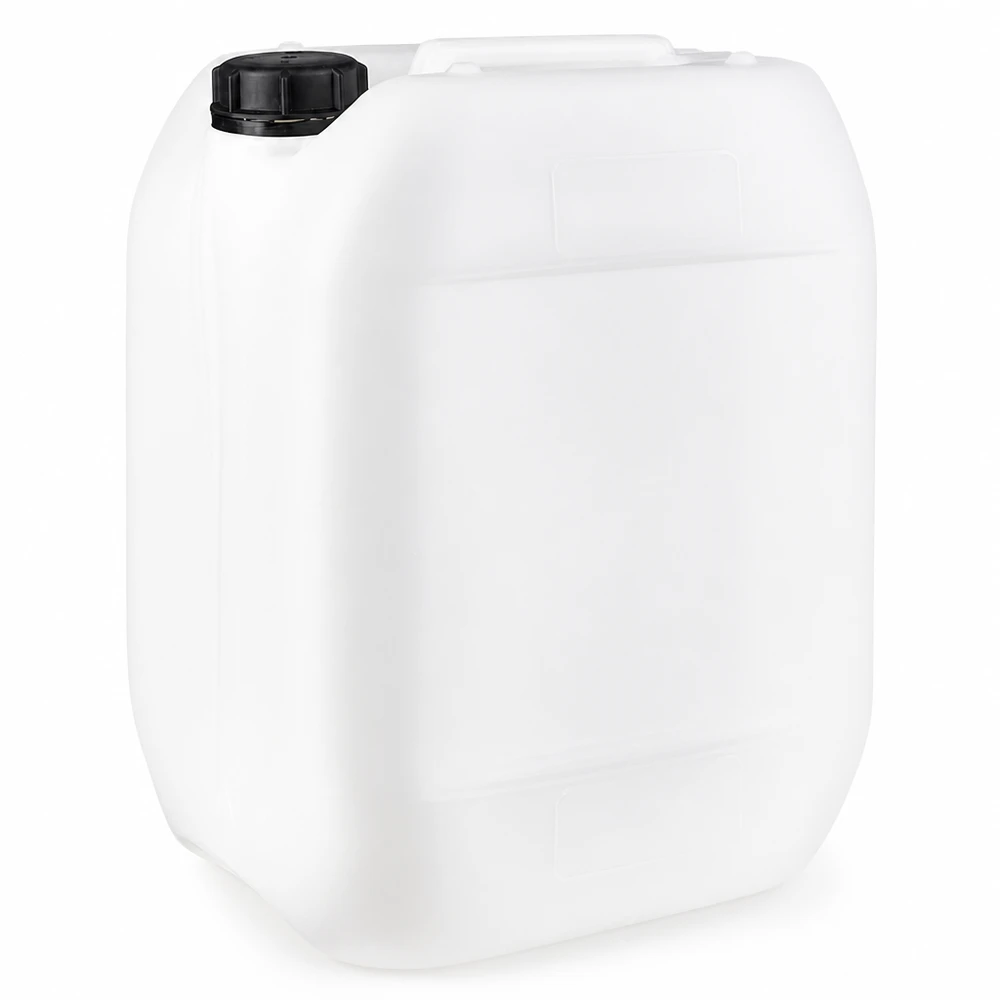 Jerrican de 10 litres avec bouchon à vis Bidon en HDPE de 10 L, adapté au contact alimentaire, de couleur blanche, muni d'un bouchon à vis OV étanche