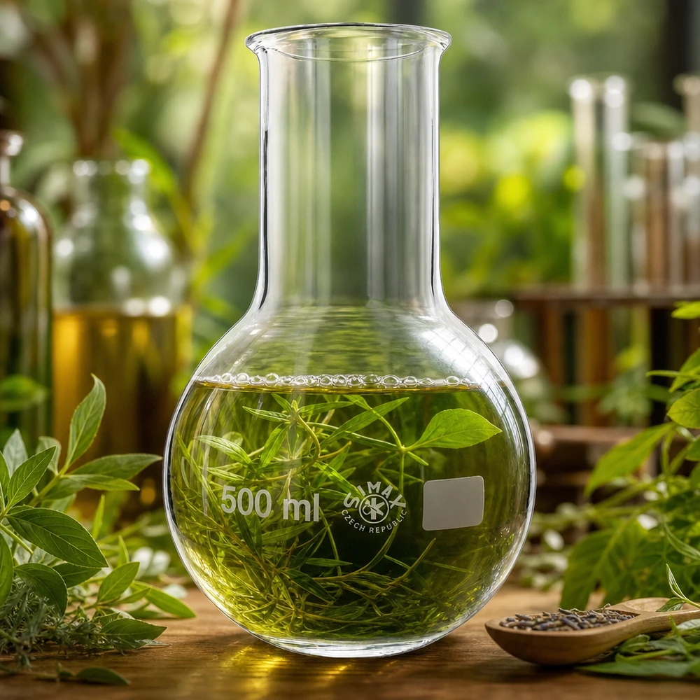 Ballon à fond plat 500 ml à col large, en verre borosilicate avec bord renforcé Flacon vertical 500ml à col large parfait pour l'aromathérapie et la fabrication d'huiles essentielles