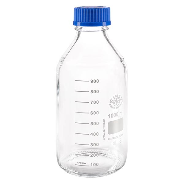 Bouteille à vis de laboratoire 1000 ml + bouchon bleu + bague