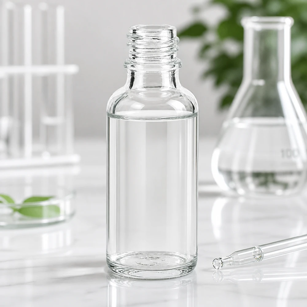 Flacon compte-gouttes 30 ml DIN18 - verre clair Bouteille de pharmacie ronde de 30 ml ApoGlas de forme classique pour les applications professionnelles