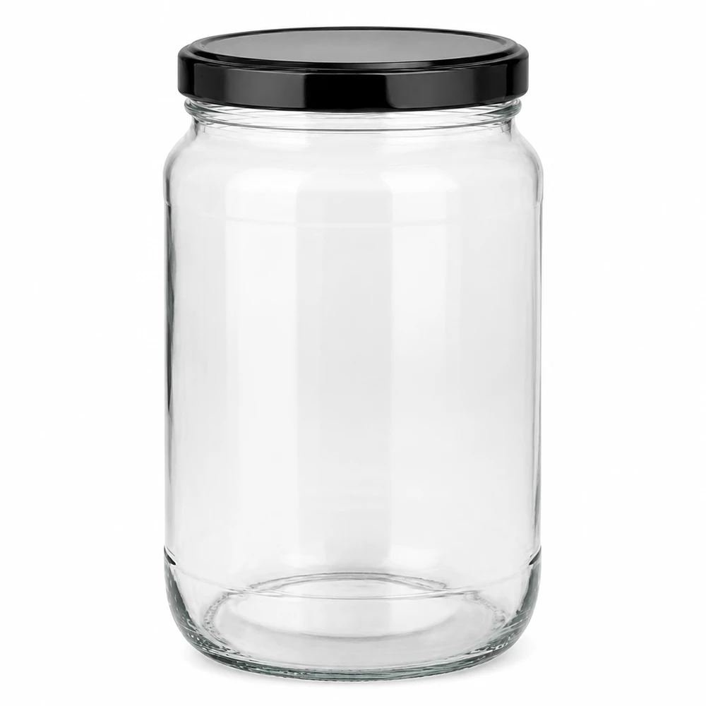1700ml Verre rond avec couvercle BasicSeal noir UNiTWIST Bocal rond de 1700ml avec couvercle noir BasicSeal Certification UN Bocal de conservation en verre Bocal de stockage