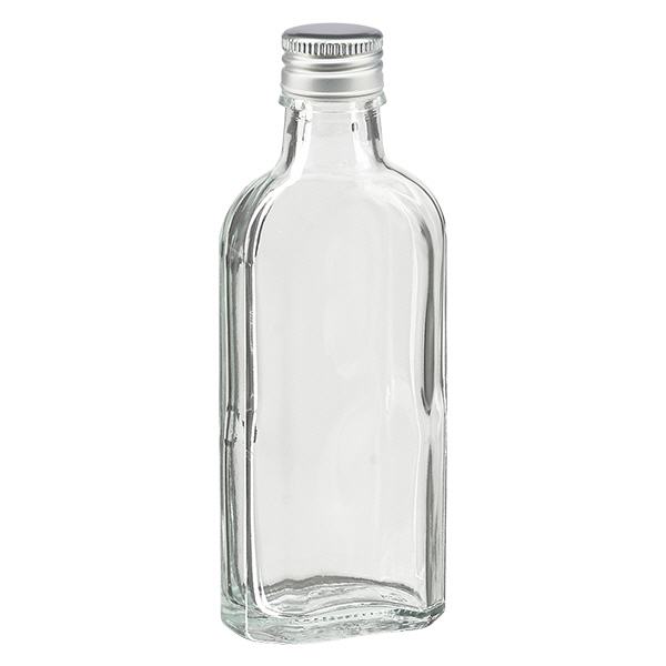 100 ml Meplat transparent avec bouchon alu argent PP22