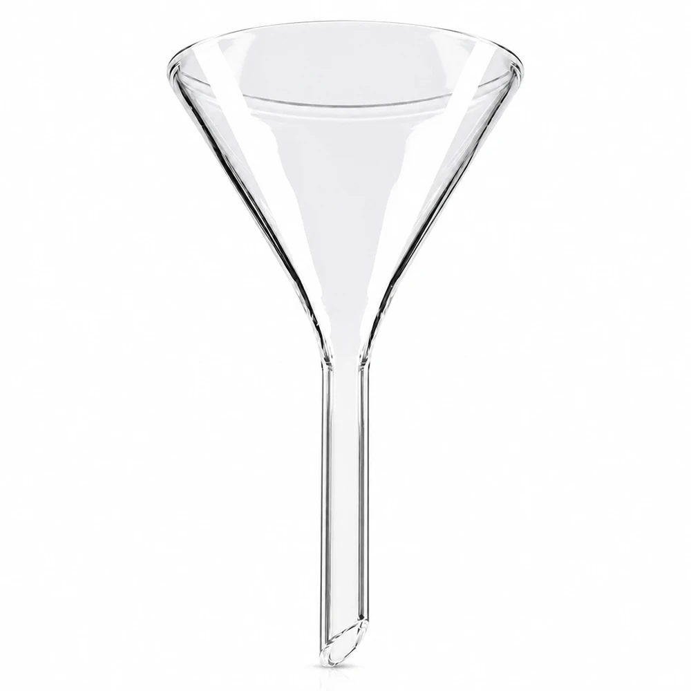 Entonnoir Ø 55mm - verre sodocalcique - angle 60° Entonnoir en verre 55mm de diamètre en verre sodocalcique avec un angle de 60 degrés et une tige courte