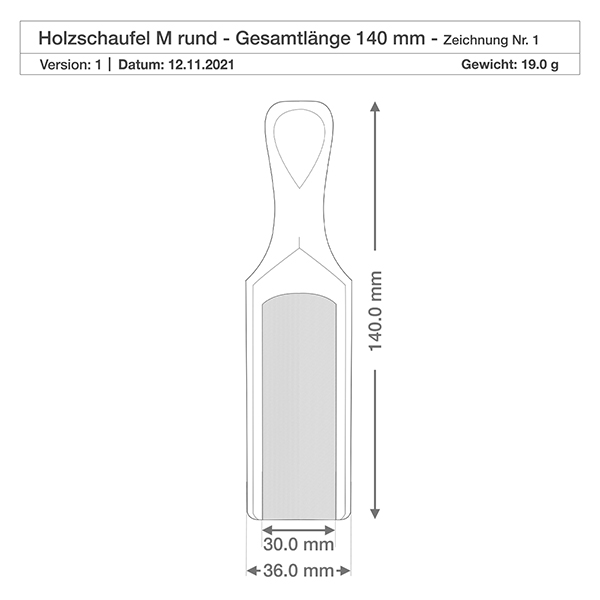 Pelle en bois taille M forme semi-circulaire - 140mm de long