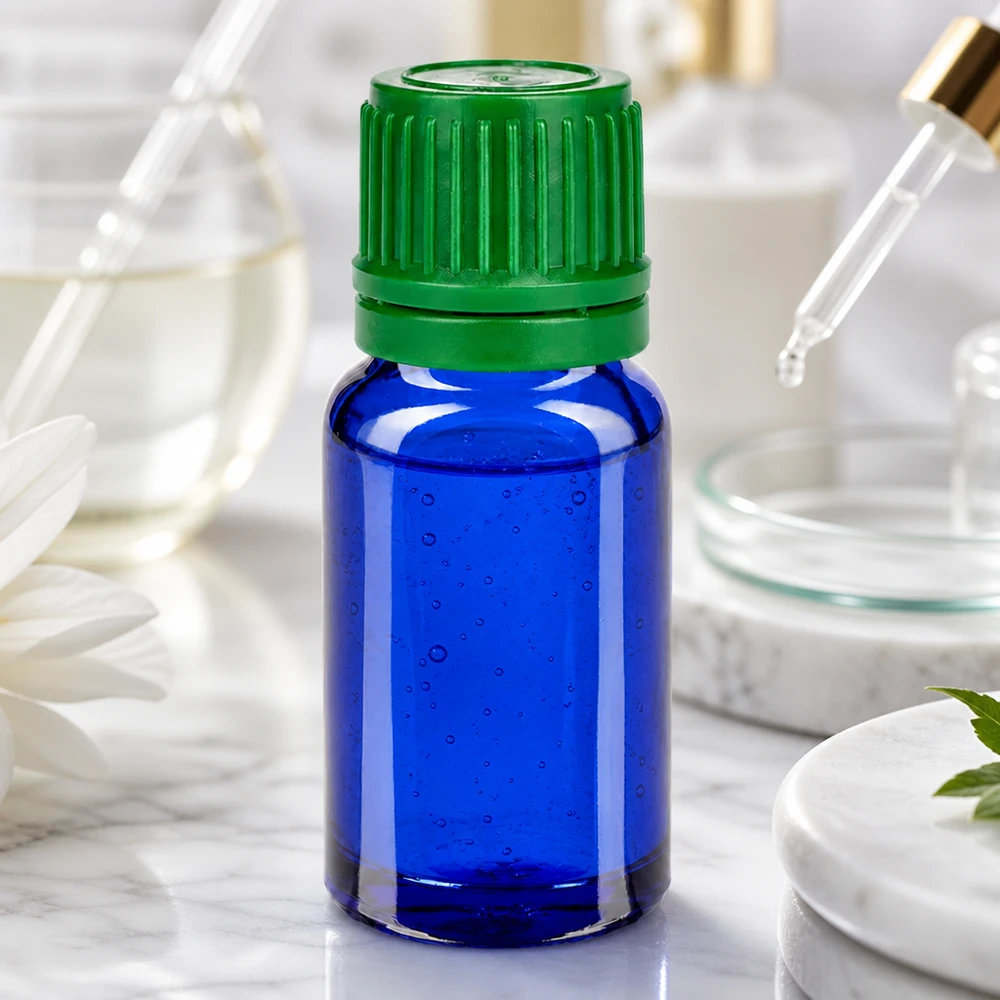 Flacon 10ml 11mm SV vert OV BlueLine UT18/10 Flacon pharmaceutique en verre bleu de 10 ml avec système de fermeture vert anti-fuite pour les applications de laboratoire