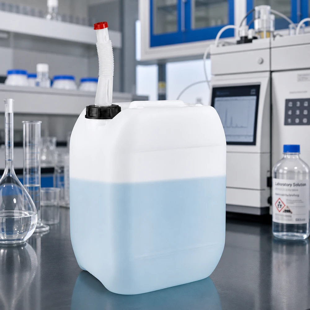 Bidon 10 litres avec tuyau d'écoulement Flex Bidon en plastique HDPE de 10 L avec bec verseur flexible pour une manipulation sûre des produits chimiques en laboratoire