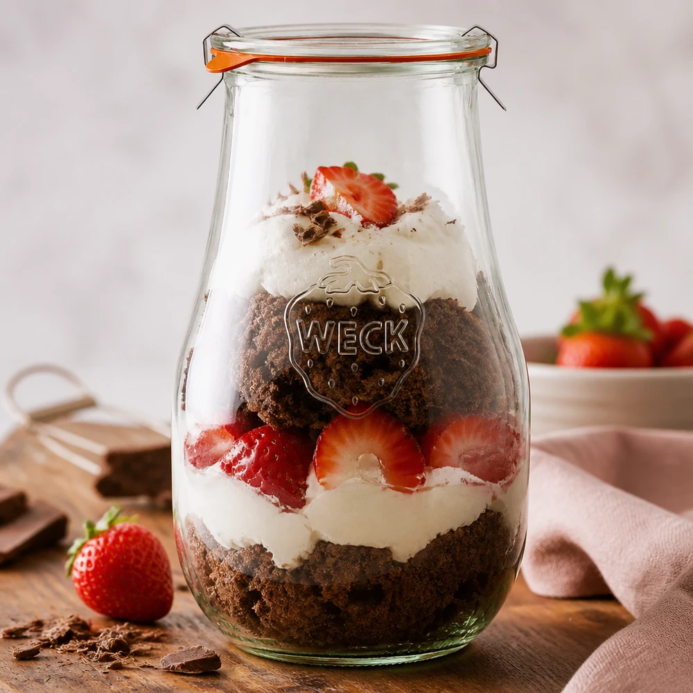 WECK Verre tulipe 2700ml RR100 comme verre à dessert avec table de nuit à couches fraises crème chocolat fermeture à anse