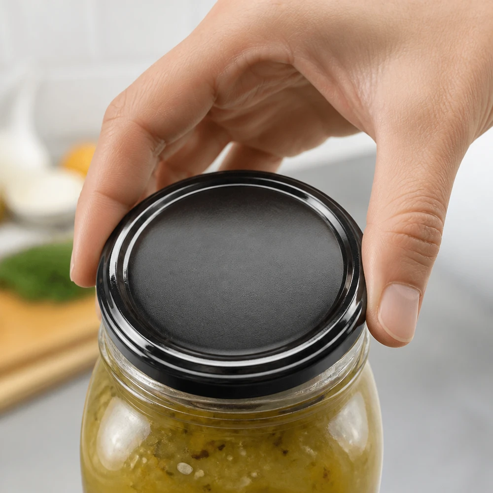 Couvercle BasicSeal TO58 noir, 58 mm, pour bocal de conserve contenant des cornichons ou de la relish