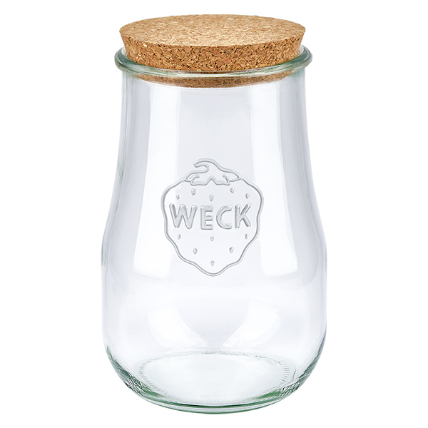1750ml bocal tulipe WECK RR100 avec bouchon nature WECK Bocal tulipe 1750ml RR100 avec bouchon en liège naturel Couvercle Bocal à conserves transparent