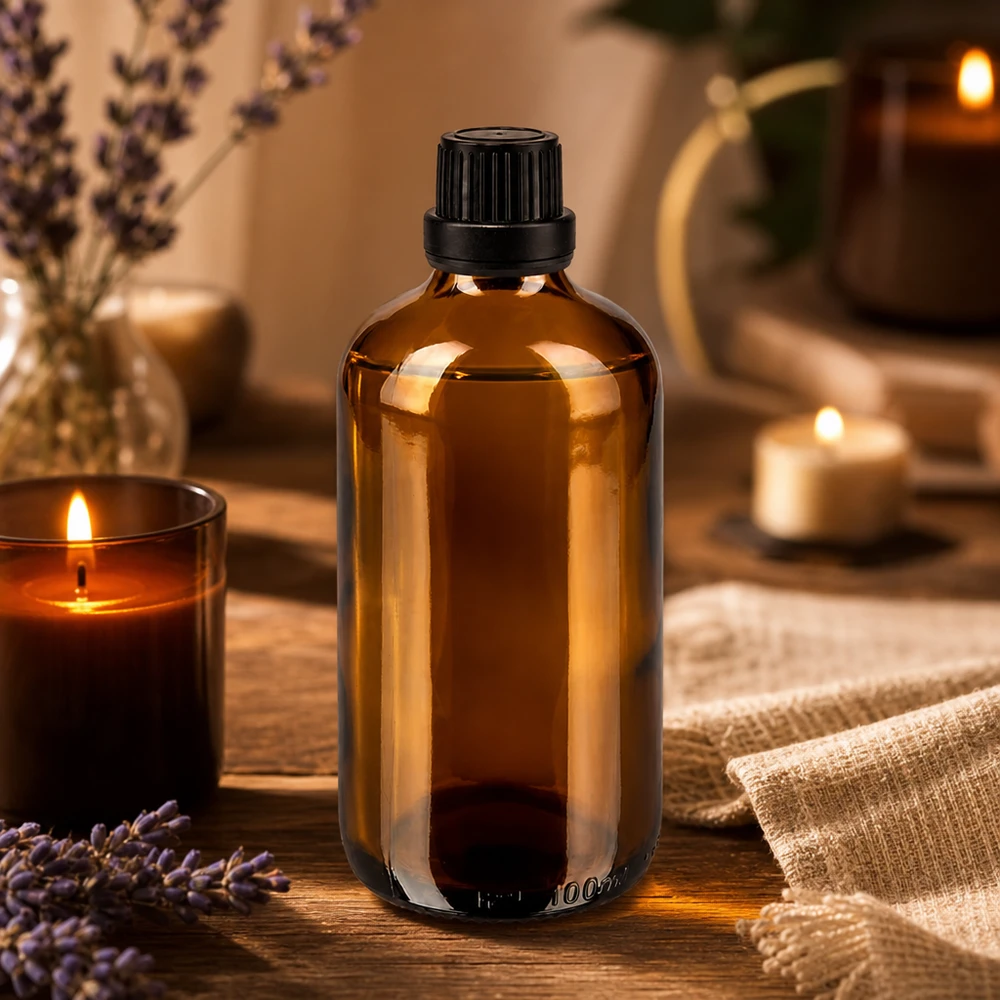 Bouteille de pharmacie brune 100ml bouchon vissable noir bouchon inviolabilité Flacon de pharmacie brun de 100 ml, protégé de la lumière, avec bouchon noir, pour huiles aromatiques et essences