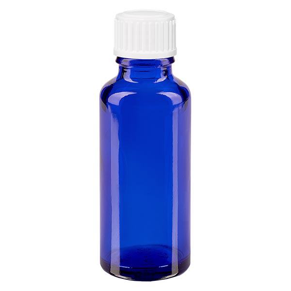 Flacon de pharmacie bleu 30ml bouchon vissable blanc standard Flacon de pharmacie bleu 30ml bouchon vissable blanc standard