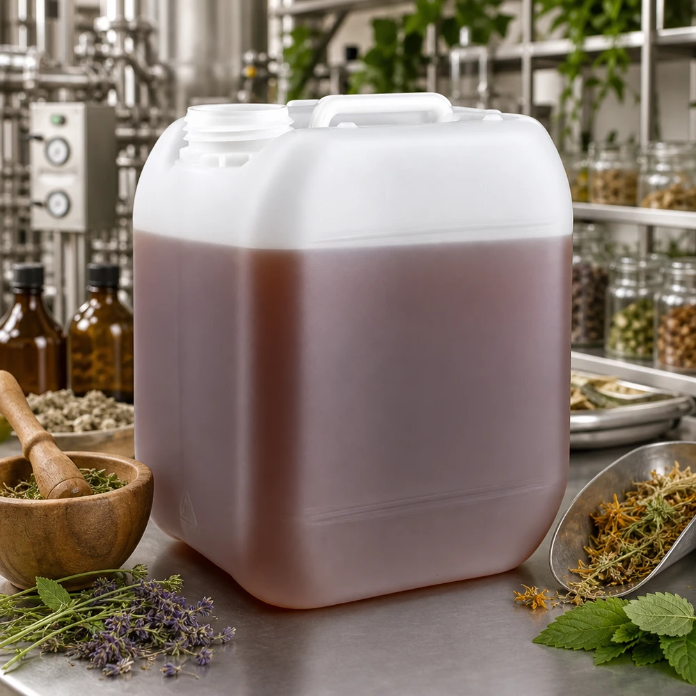 Bidon en plastique semi-transparent de 5 litres, sans bouchon, contenant à la fois des herbes fraîches et des fleurs séchées