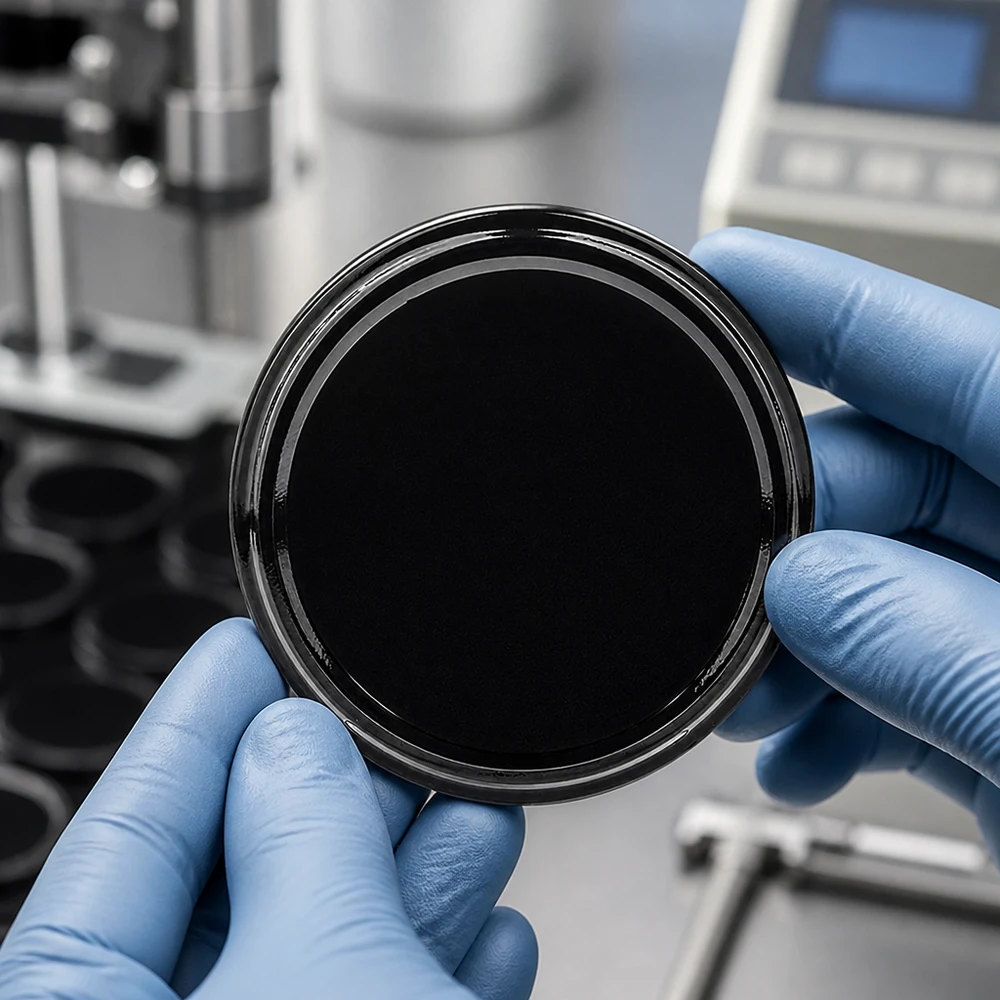 Couvercle métallique noir de 66 mm BasicSeal TO66 UNiTWIST : manipulation hygiénique avec des gants de protection
