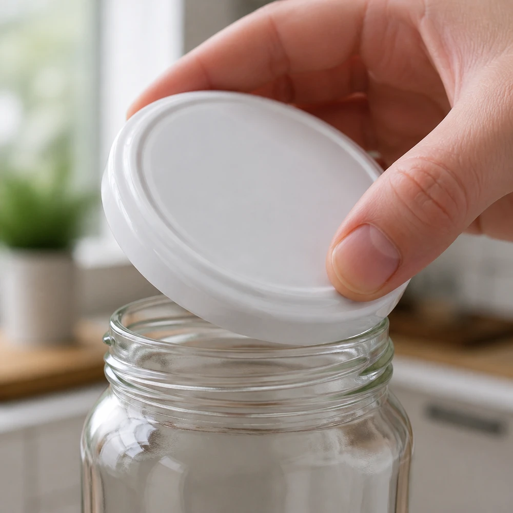 Bocal de conservation vide avec couvercle à vis blanc TO63 BioSeal sans BPA unitemp, muni de son couvercle