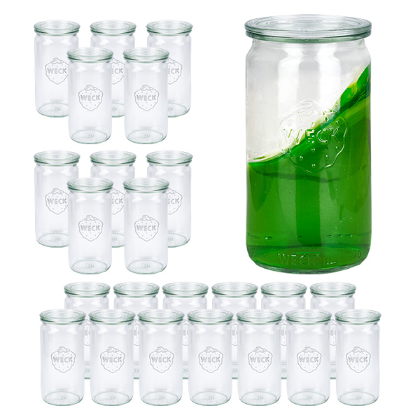 Set de 24 bocaux Weck 340ml verres cylindriques avec 24 couvercles en verre Set de 24 bocaux Weck 340ml verres cylindriques avec 24 couvercles en verre
