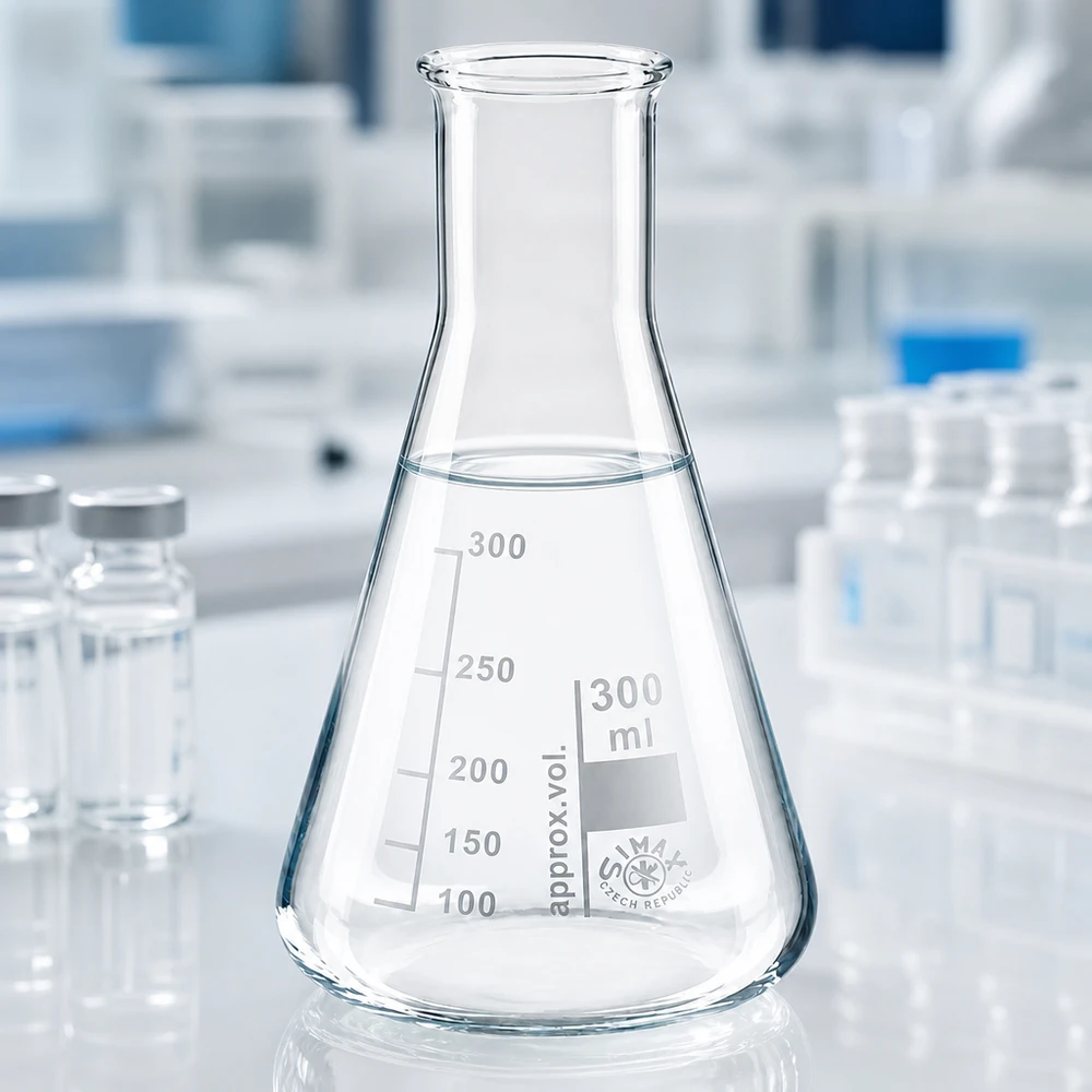 Erlenmeyer 300ml col étroit, verre borosilicate Erlenmeyer 300ml col étroit, verre borosilicate