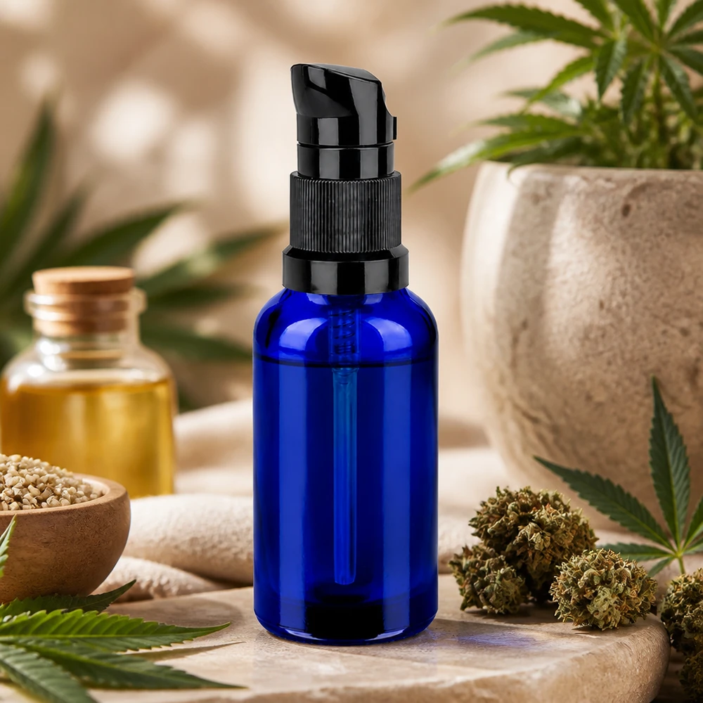 30ml flacon pompe noir STD BlueLine UT18/30 Bouteille distributrice professionnelle de 30 ml en bleu pour l'aromathérapie et les applications de bien-être