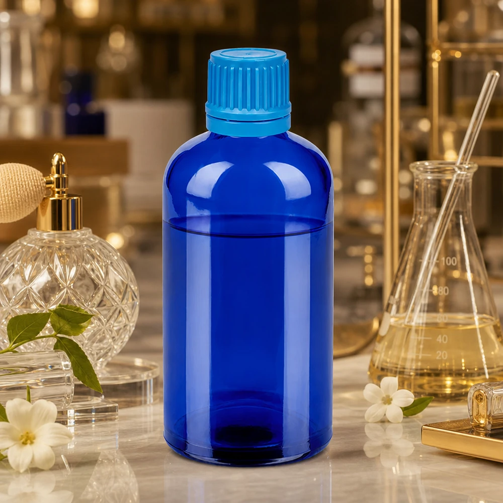 Flacon 100ml 11mm SV bleu OV BlueLine UT18/100 Elégant flacon bleu de 100ml avec bouchon à visser parfait pour le bricolage de cosmétiques et d'huiles essentielles