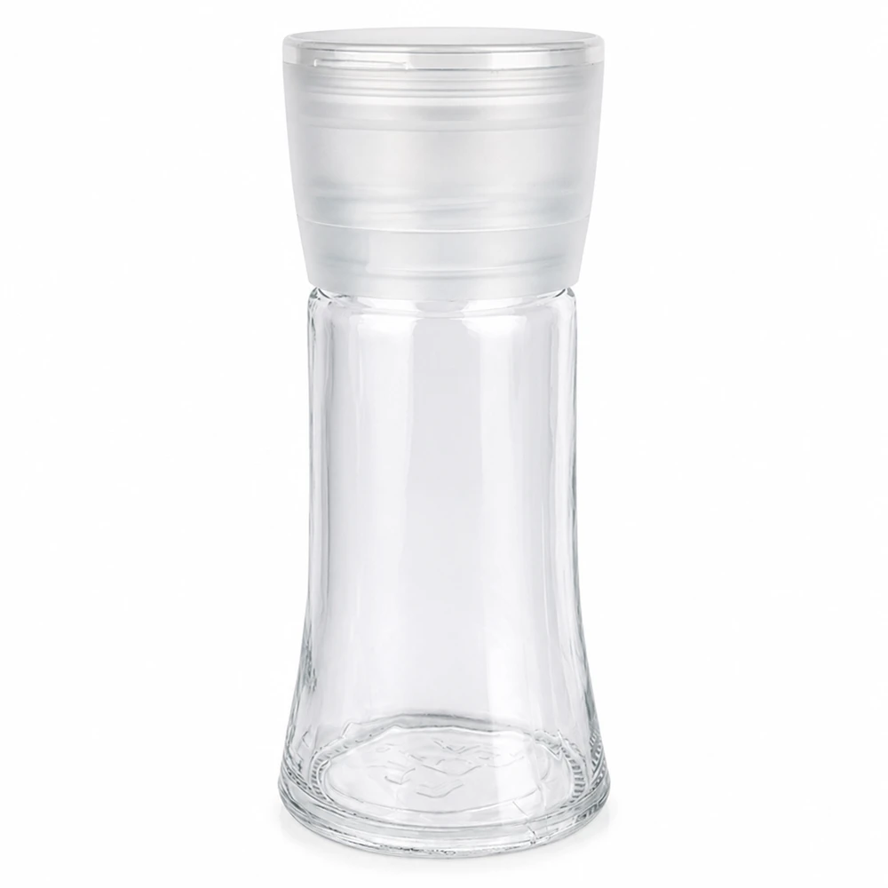 Pot à sel/épices 95 ml avec moulin Vario blanc Pot vide pour sel et épices de 95 ml avec moulin en plastique blanc « Vario » en verre transparent