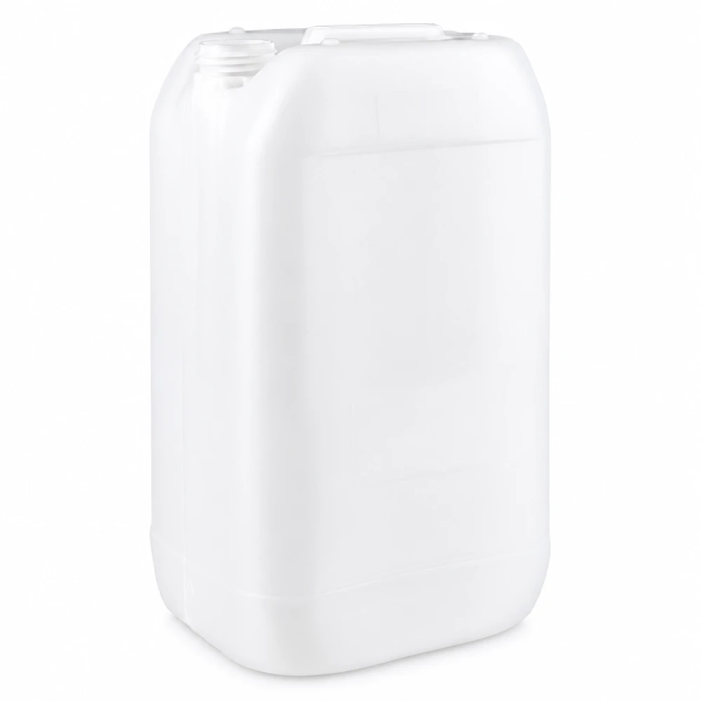 Bidon vide de 15 litres, blanc, de forme rectangulaire, empilable, destiné à un usage industriel et domestique