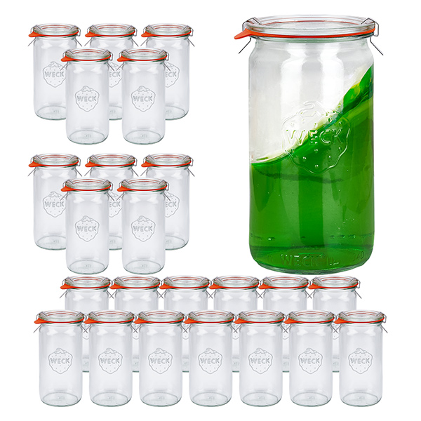 Lot de 24 bocaux Weck 340ml verres cylindriques avec 24 couvercles en verre Lot de 24 bocaux Weck 340ml verres cylindriques avec 24 couvercles en verre