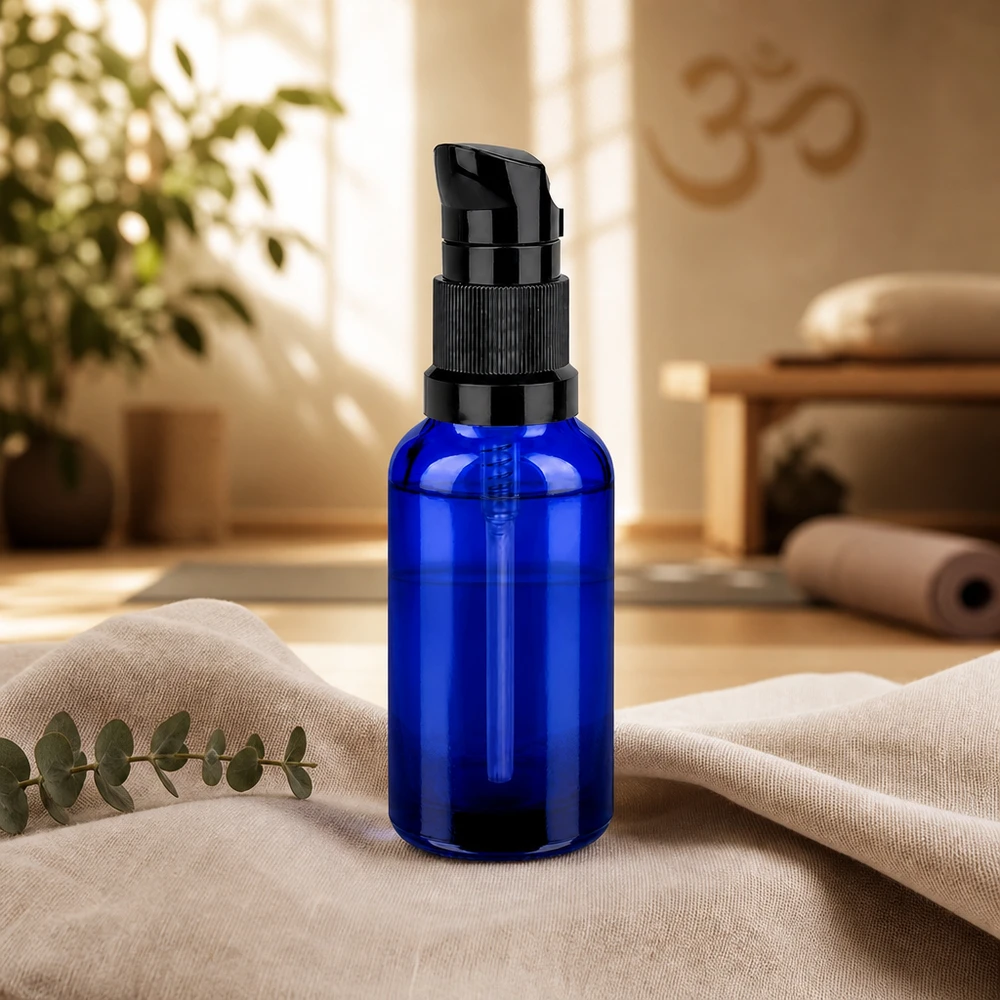 30ml flacon pompe noir STD BlueLine UT18/30 Distributeur à pompe Premium 30ml bleu cobalt avec pompe noire pour l'aromathérapie et les huiles