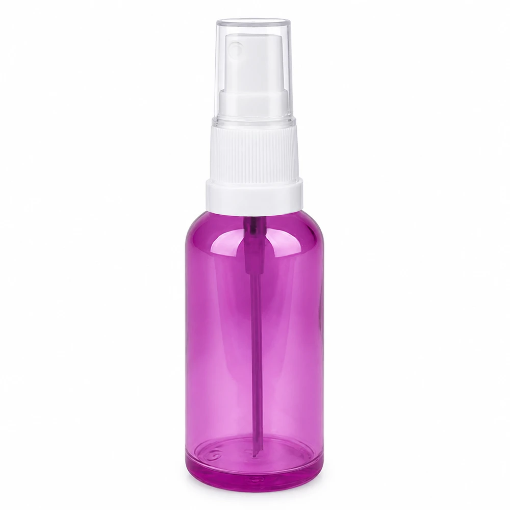 Flacon vaporisateur 50ml blanc/transparent Standard PurpleLine UT18/50 Flacon pompe compact de 50ml en violet transparent pour les soins du visage et du corps