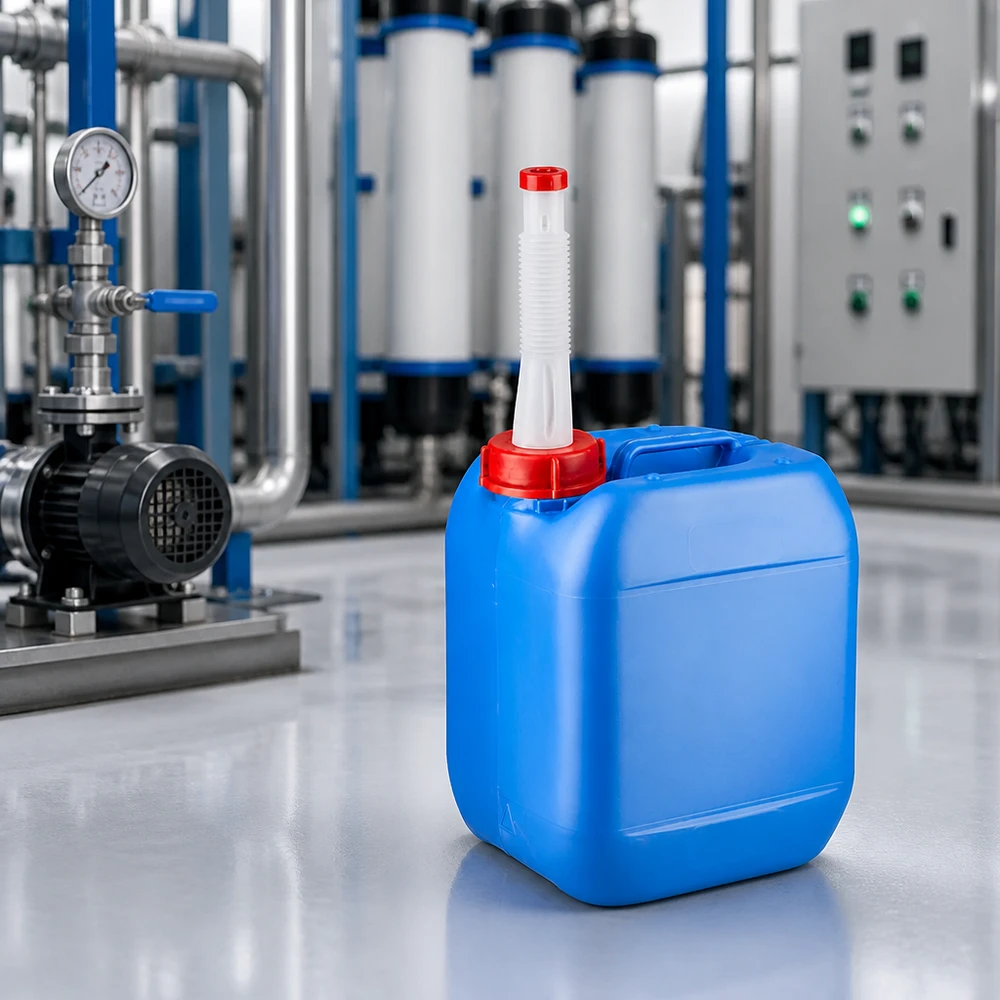 Bidon 5 litres bleu avec tube de vidange Flex Récipient à liquide robuste de 5 litres, muni d'un bouchon à vis rouge et d'un bec verseur flexible