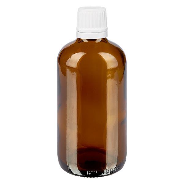 Flacon de pharmacie brun 100ml bouchon compte-gouttes 1.2mm blanc bouchon d'inviolabilité Flacon de pharmacie brun 100ml bouchon compte-gouttes 1.2mm blanc bouchon d'inviolabilité