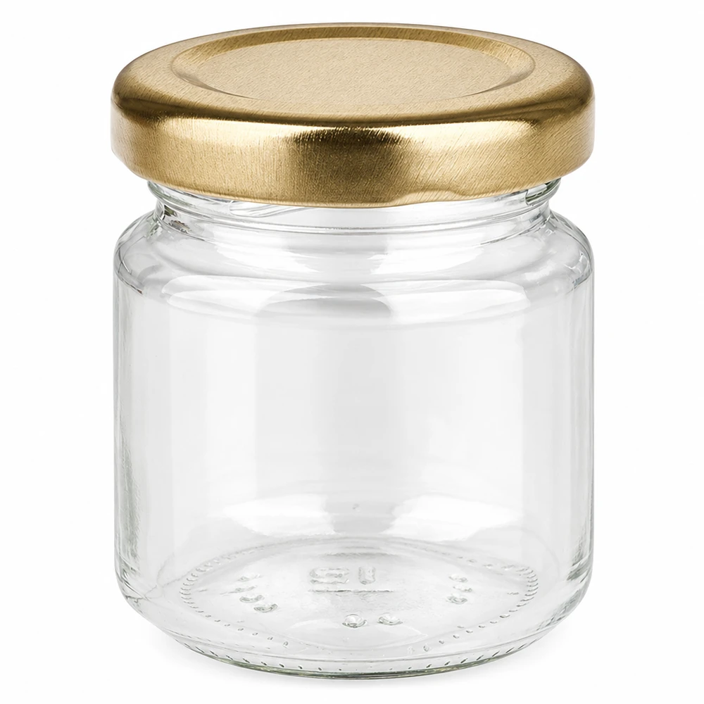 53ml Verre rond avec couvercle BasicSeal or UNiTWIST 53ml pot rond avec couvercle doré BasicSeal UNiTWIST - pot à confiture vide en verre clair