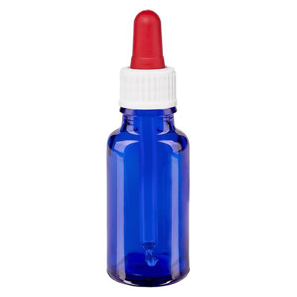 Flacon bleu 20 ml + pipette rouge et blanche standard Flacon bleu 20 ml + pipette rouge et blanche standard