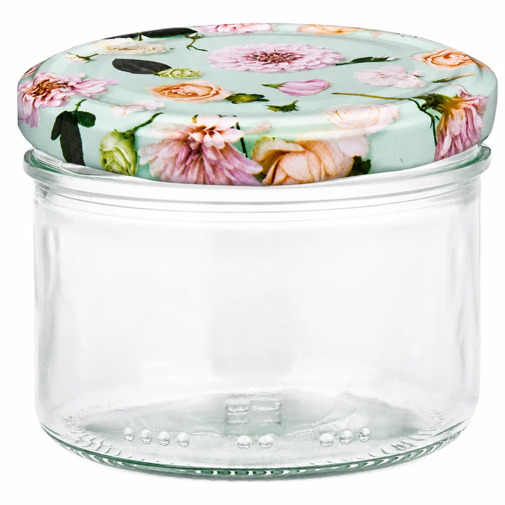 Pot cylindrique de 230 ml + couvercle BasicSeal en forme de fleur de menthe 230ml pot cylindrique avec couvercle BasicSeal fleur menthe - pot de conservation rond avec motif de fleurs sur fond vert menthe