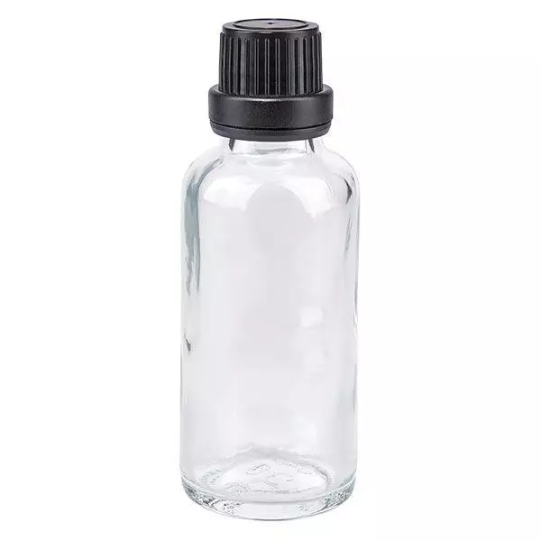 Flacon de pharmacie transparent 30ml bouchon vissable noir étanche bouchon inviolabilité Flacon de pharmacie transparent 30ml bouchon vissable noir étanche bouchon inviolabilité