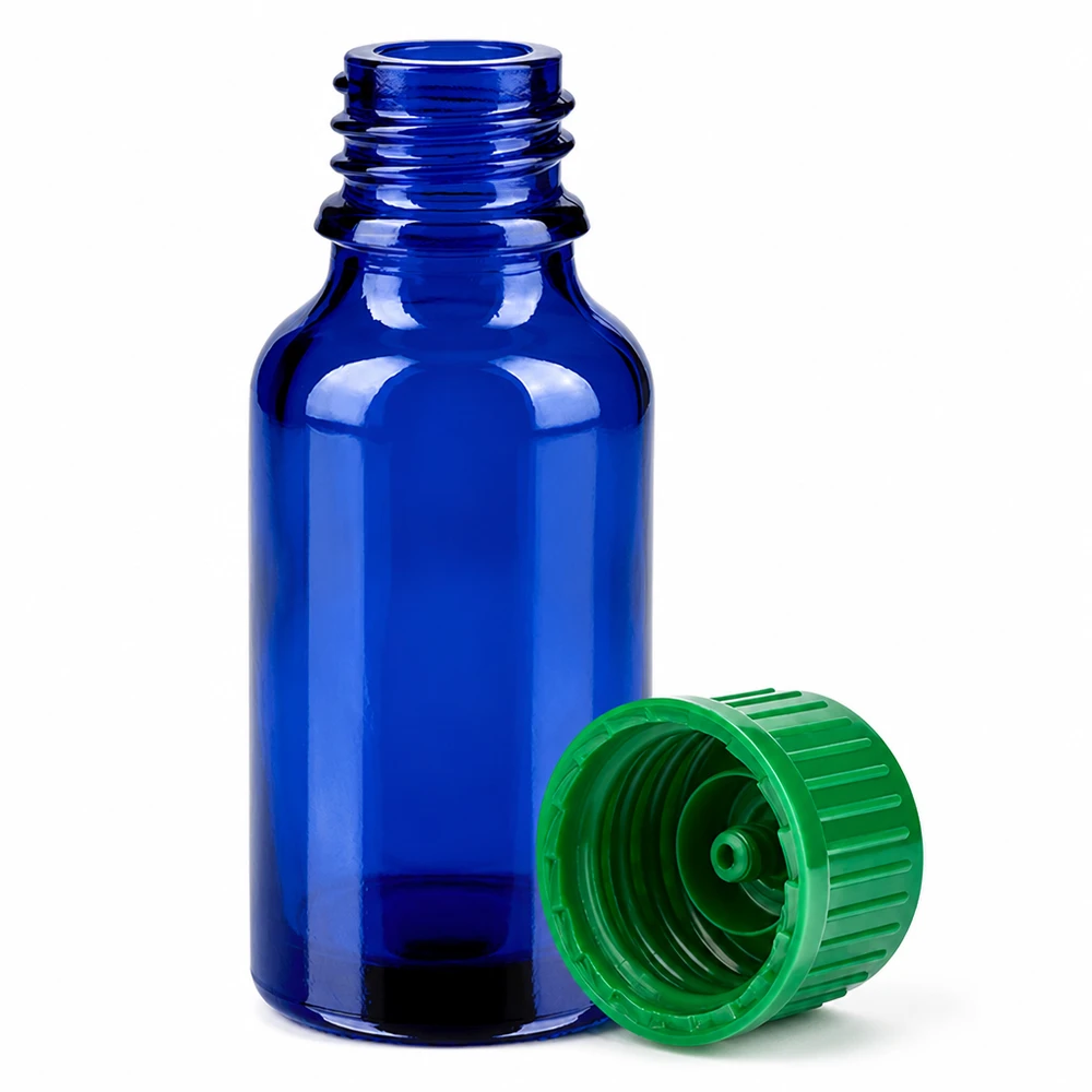 Flacon 20ml 11mm SV vert STD BlueLine UT18/20 Flacon pharmaceutique 20ml verre bleu bouchon standard 11mm vert BlueLine UT18/20