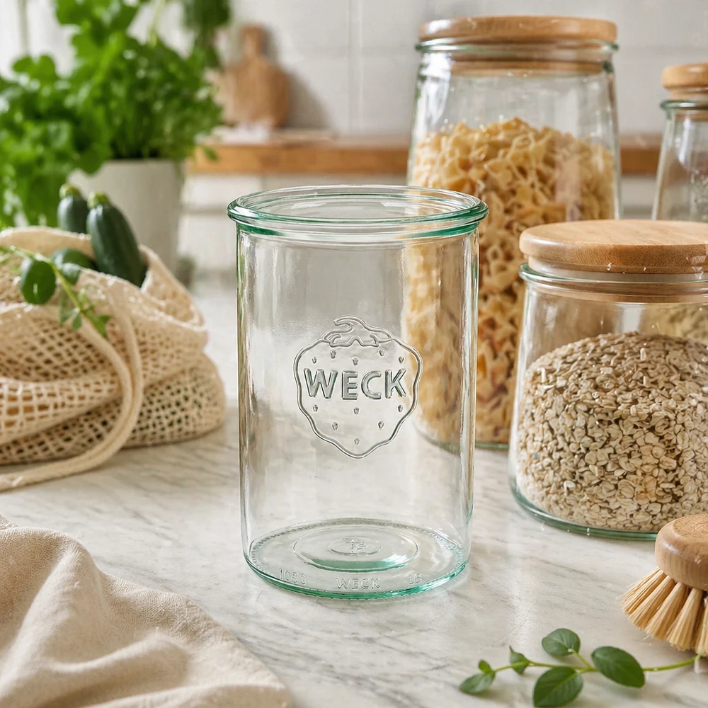 Bocal en verre WECK RR100 de 1 000 ml WECK Verre renversé 1000ml RR100 en verre avec logo dans la cuisine durable avec des bocaux à provisions et des aliments bio