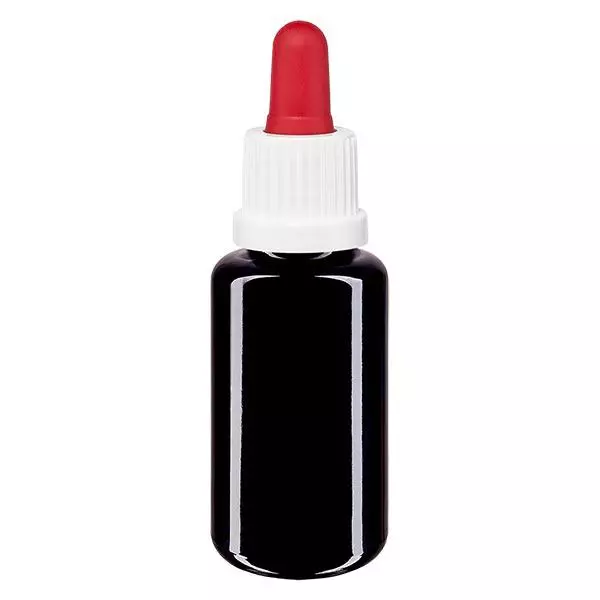 Flacon de pharmacie viol. 20ml pipette blanc/rouge OV