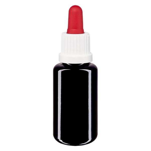 Flacon de pharmacie viol. 20ml pipette blanc/rouge OV