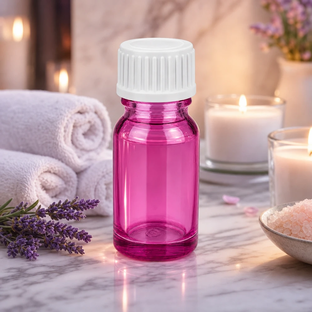 Bouteille en verre pratique de 10 ml rose-violet avec bouchon étanche à visser pour les portions de voyage