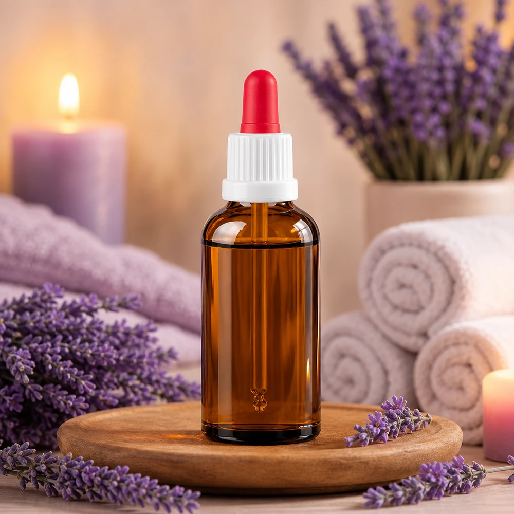 50ml flacon à pipette blanc/rouge OV BrownLine UT18/50 Flacon compact en verre brun de 50 ml avec bouchon à pipette pour les applications aromathérapeutiques