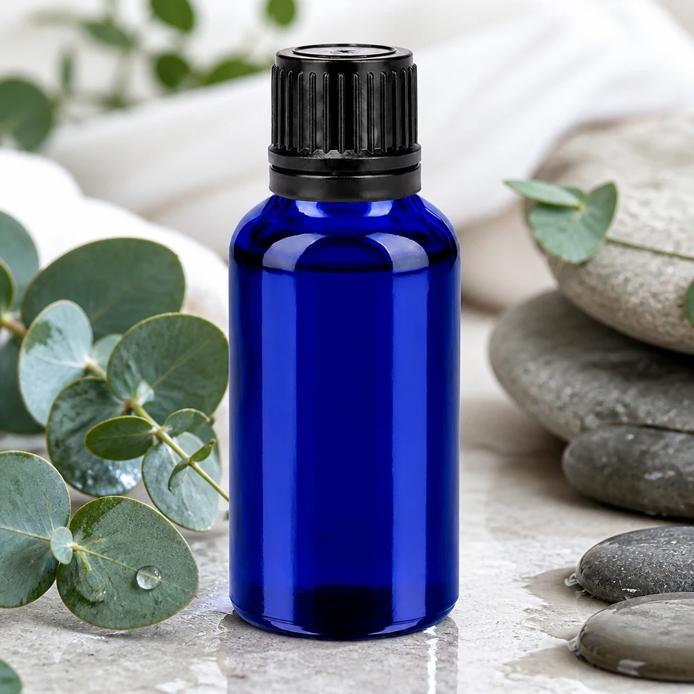Flacon 30ml 11mm SV noir OV BlueLine UT18/30 Bouteille Premium de 30 ml en verre bleu anti-UV avec bouchon noir de haute qualité