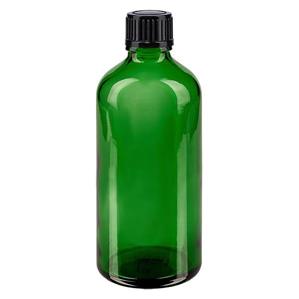 Flacon à pharmacie vert 100ml bouchon compte-gouttes 1.2mm blanc fermeture inviolable