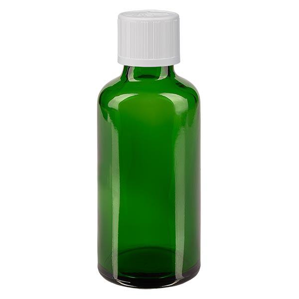 Flacon à pharmacie vert 50ml bouchon compte-gouttes blanc sécurité enfant standard
