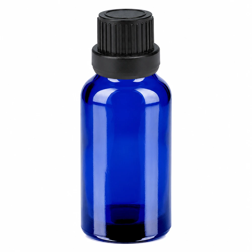 Flacon 20ml 11mm SV noir OV BlueLine UT18/20 Bouteille d'aromathérapie de 20ml en verre bleu de haute qualité avec un bouchon à vis sécurisé