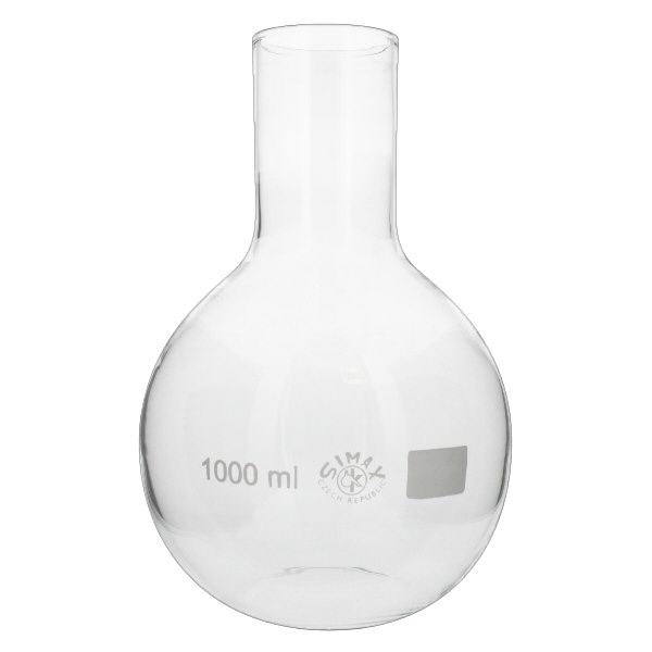 Ballon à fond plat 1000 ml à col large, en verre borosilicate avec bord renforcé