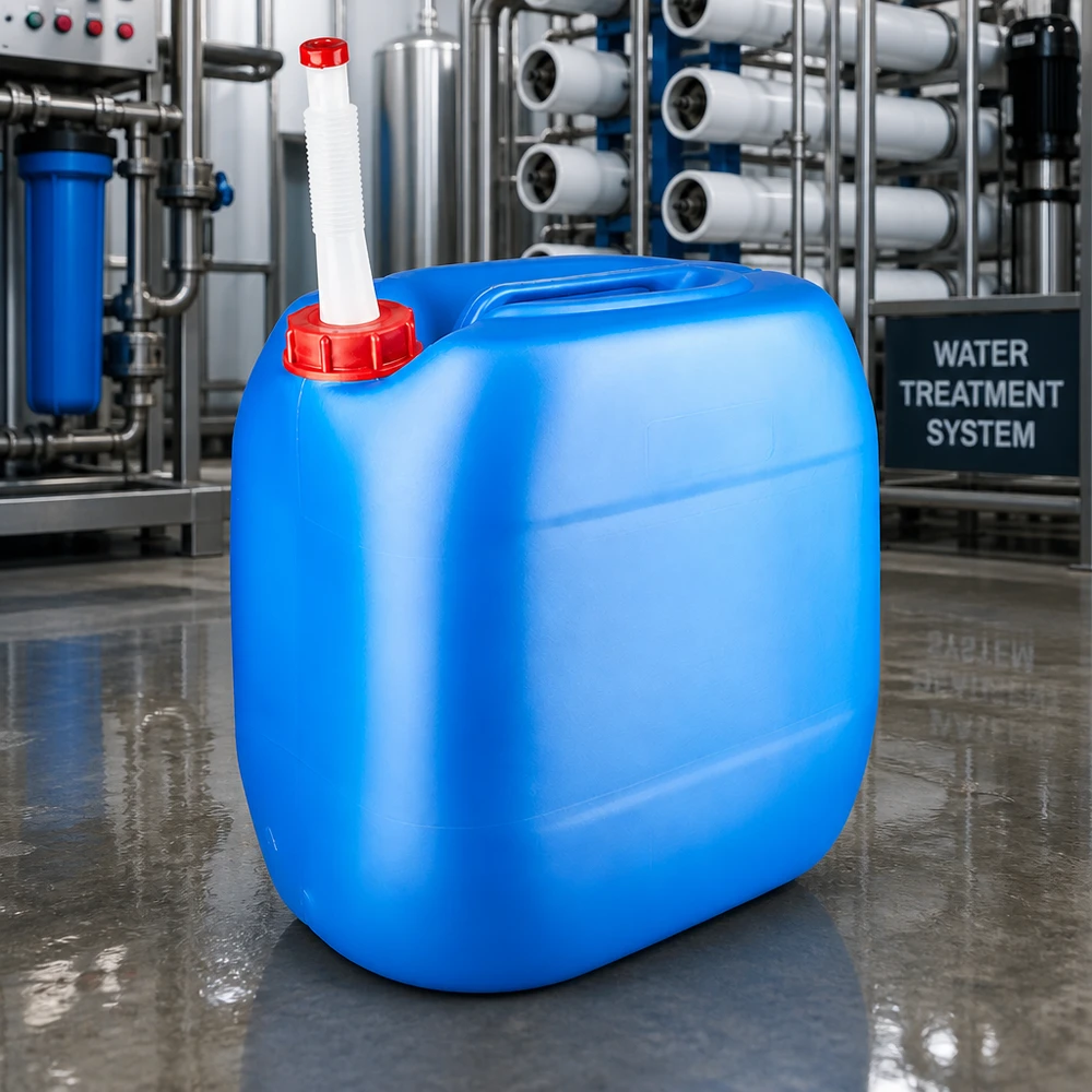 Réservoir de liquide portable de 30 litres, bleu, avec tuyau de sortie flexible, destiné à un système de traitement de l'eau