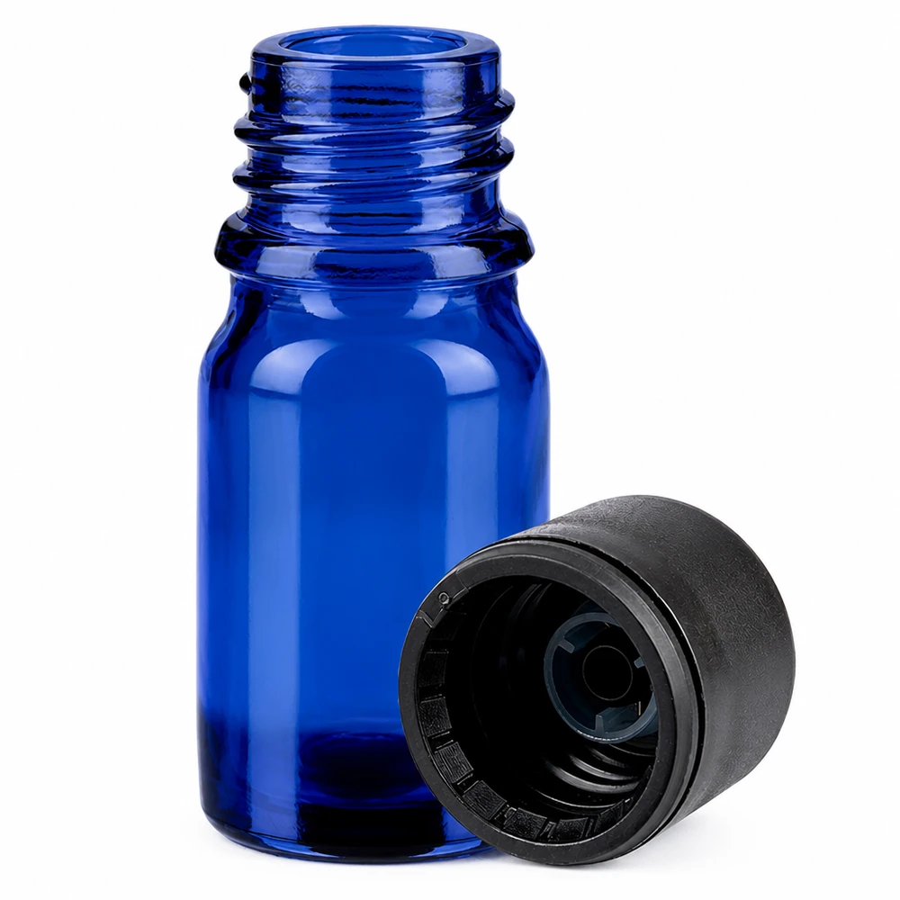 Flacon 5ml 11mm SV noir OV BlueLine UT18/5 Flacon en verre bleu de haute qualité de 5ml pour le laboratoire et la pharmacie avec bouchon noir étanche